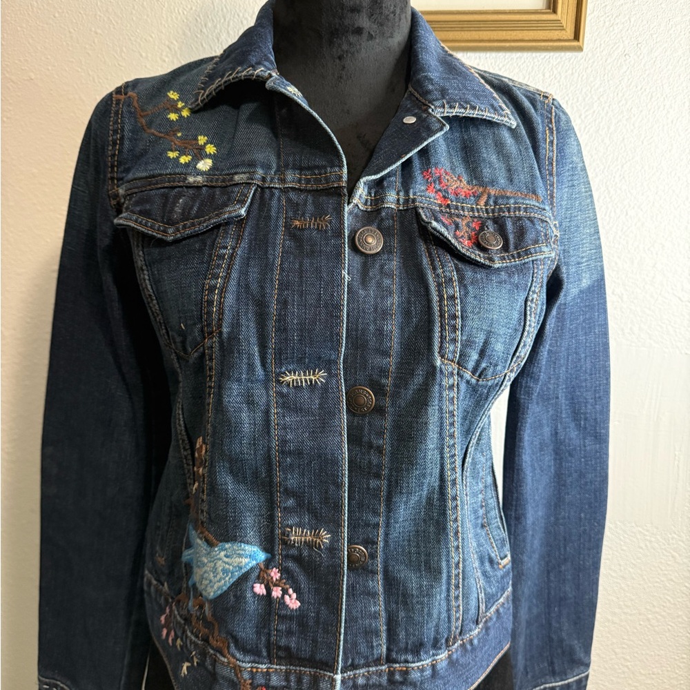 GAP Blue Denim Jacket with Colorful Embroidery